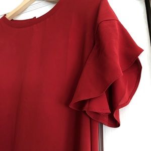 Ruffle sleeve red shirt perfect for work size S